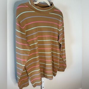NWOT Lands' End Striped Relaxed Cotton Longsleeve Mock Turtleneck